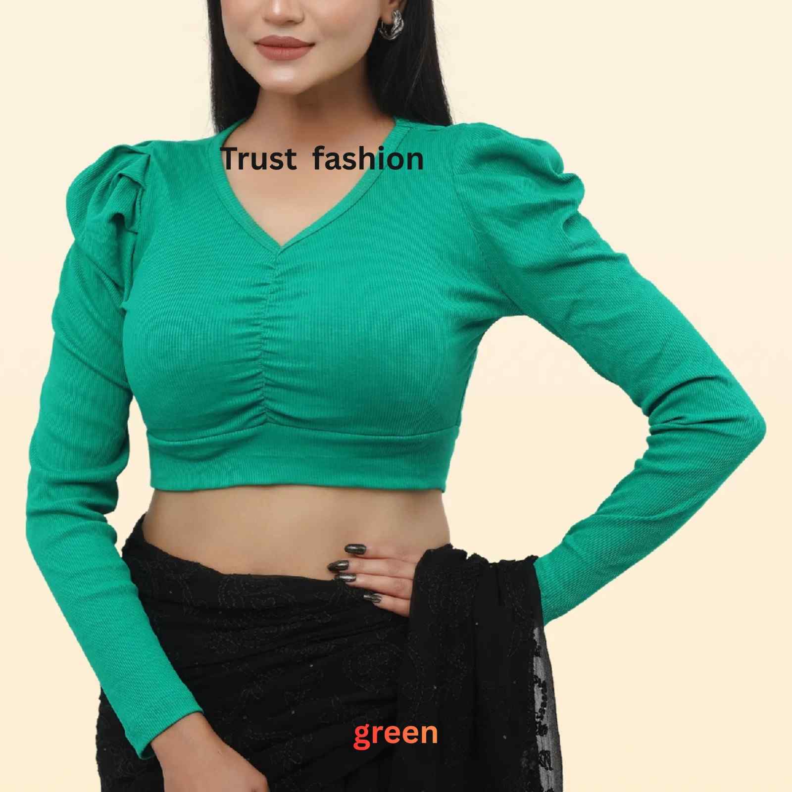 ফুল হাতা ফুল ক্রপ টপ ব্লাউজ