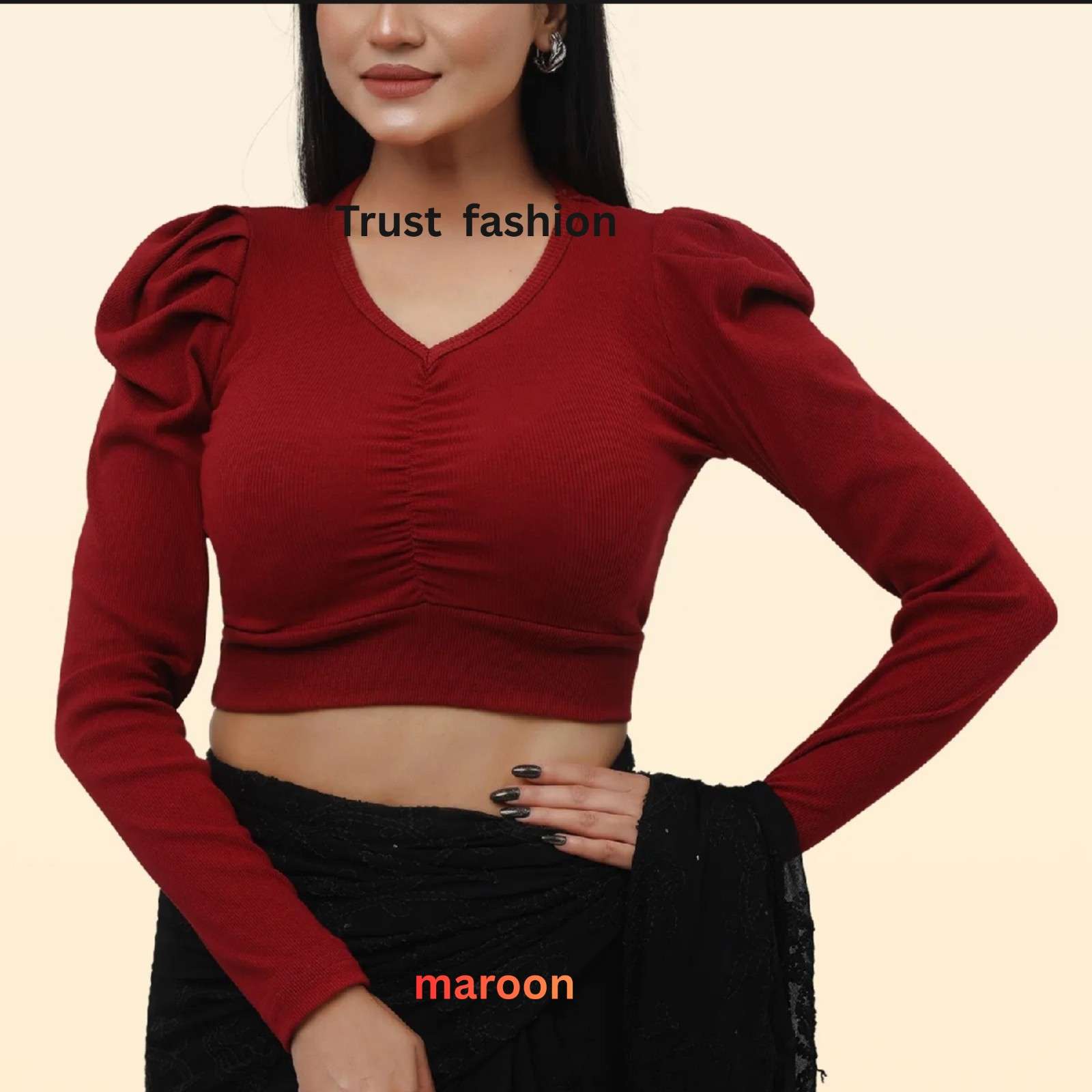 ফুল হাতা ফুল ক্রপ টপ ব্লাউজ